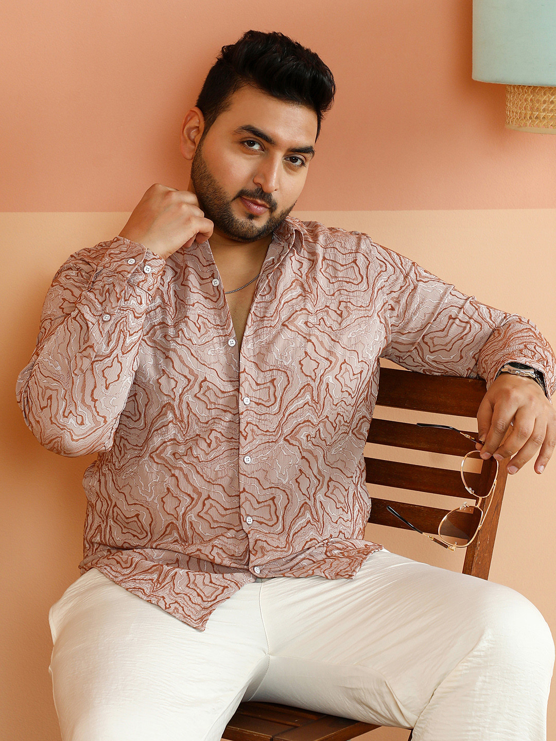 Instafab Plus Men Plus Size Comfort Fit Abstract Printed Spread Collar Casual Shirt