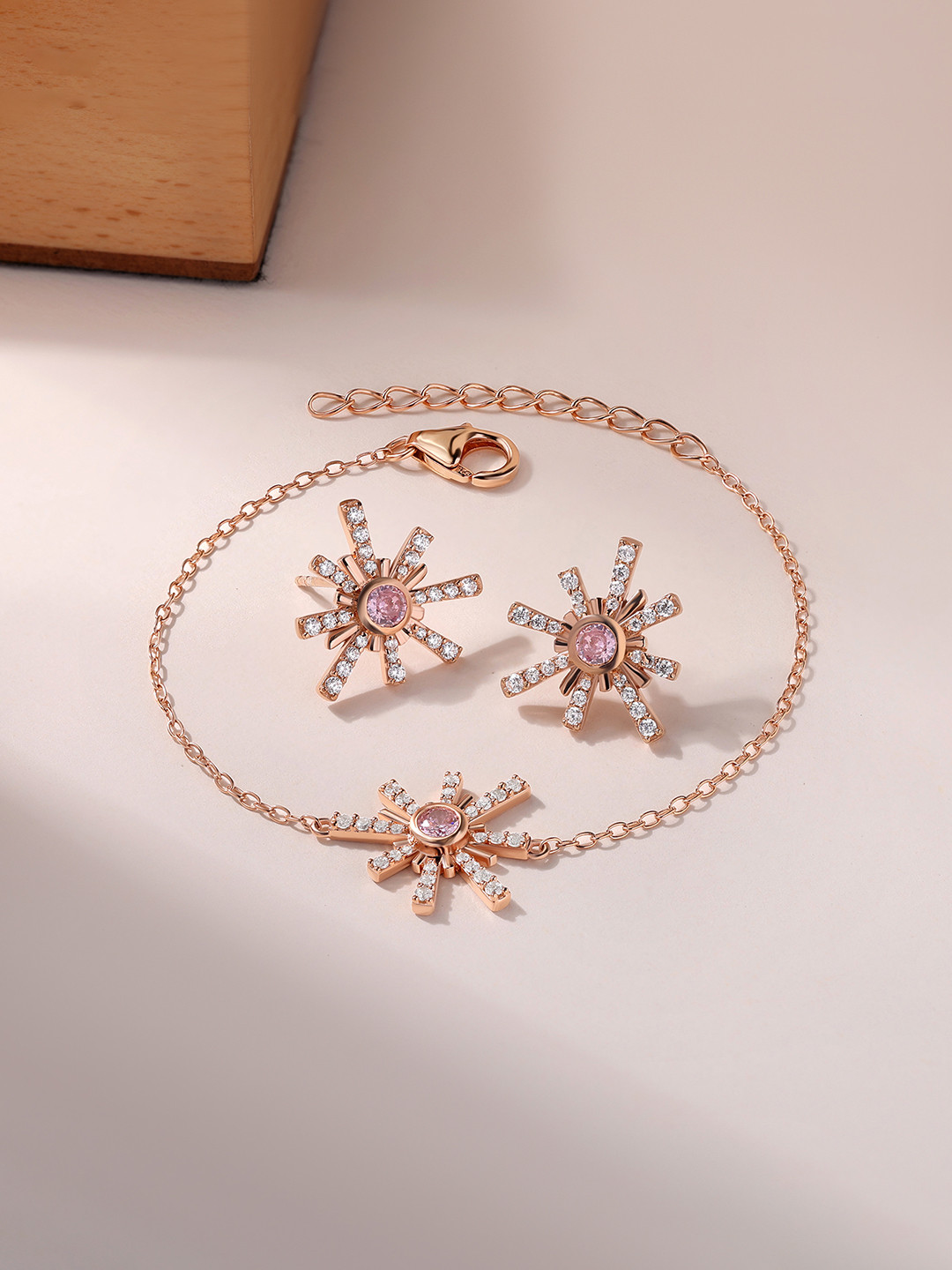 Ornate Jewels 18K Rose Gold Plated Bracelet & Earring Combo Set