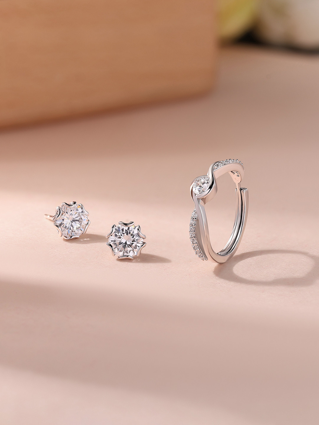 Ornate Jewels 925 Silver Ring & Earring Combo Set