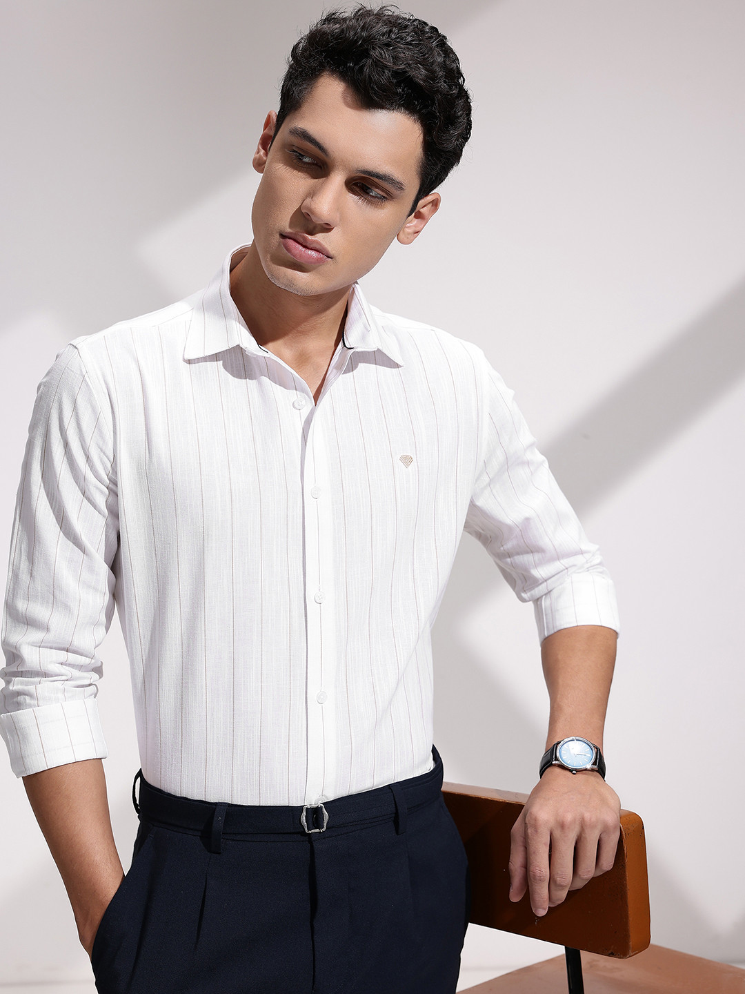 INVICTUS Men Premium Slim Fit Striped Cotton Linen Formal Shirt
