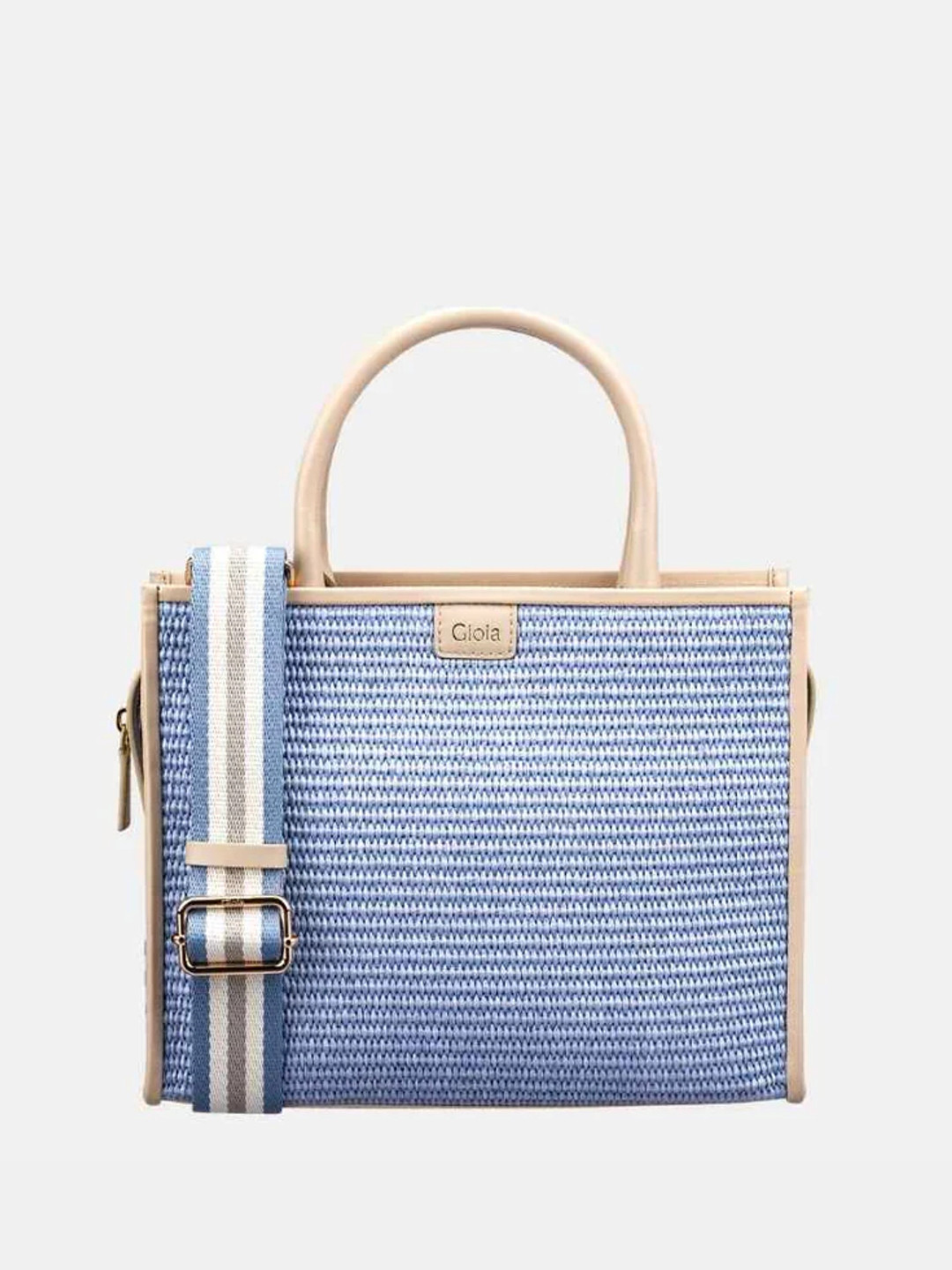 GIOIA Women Blue Leather Raffia Book Tote Bag