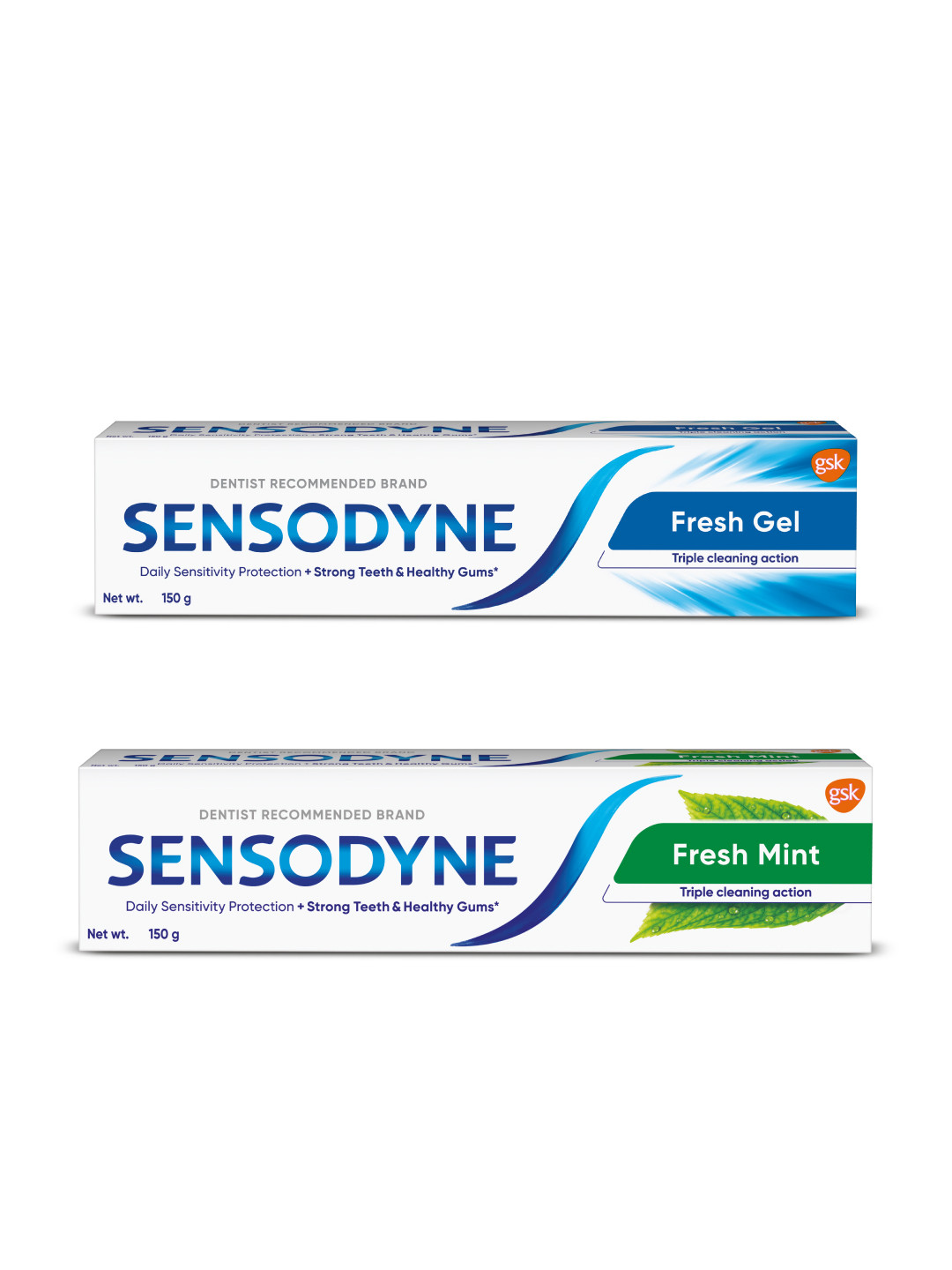 Sensodyne Set of 2 Fresh Mint Toothpaste & Fresh Gel Toothpaste - 150 g Each