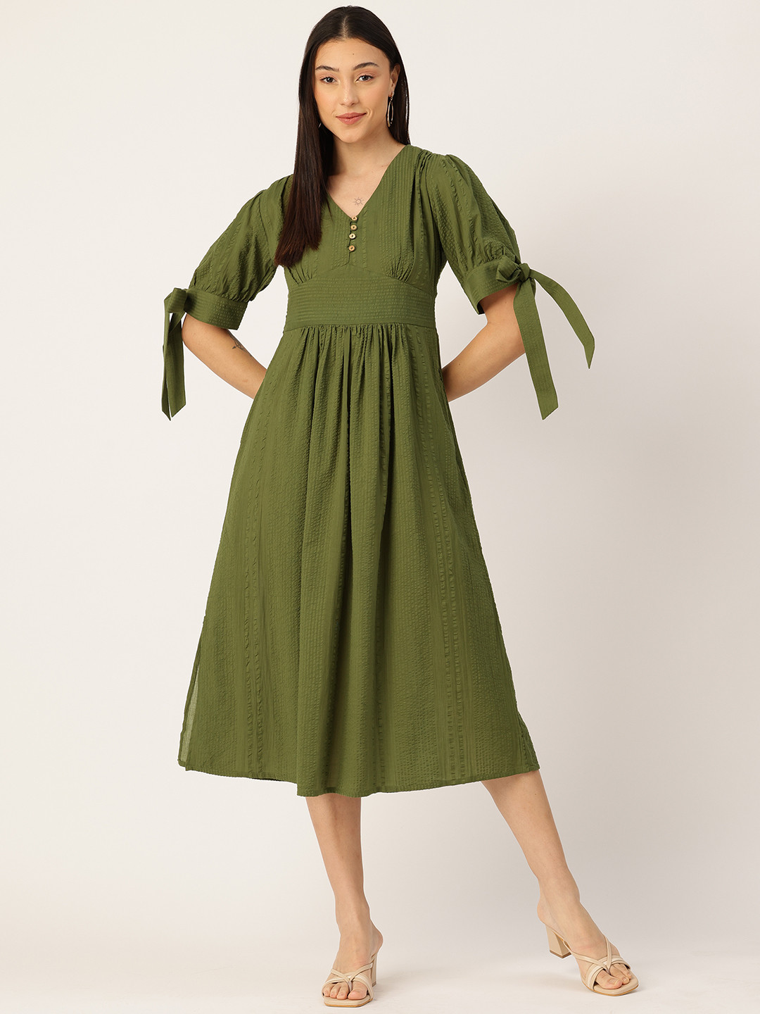 MISRI Puff Sleeve Empire Midi Dress