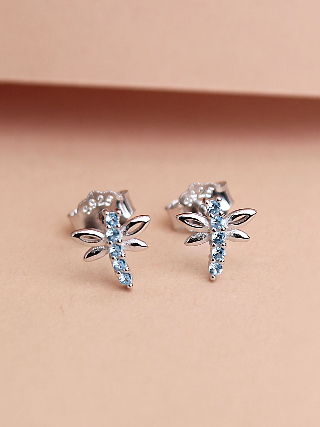 DEVASHREE 925 Sterling Silver Rhodium-Plated CZ Studded Classic Dragonfly Studs