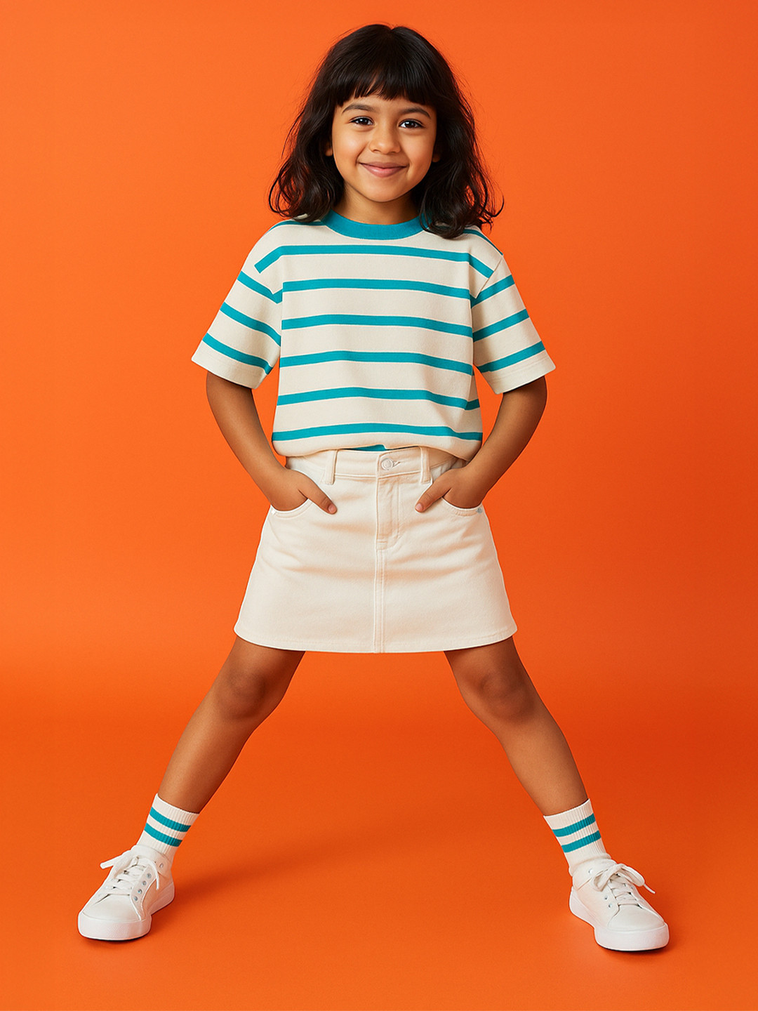 TALES & STORIES Girls White Denim Lycra Skirt