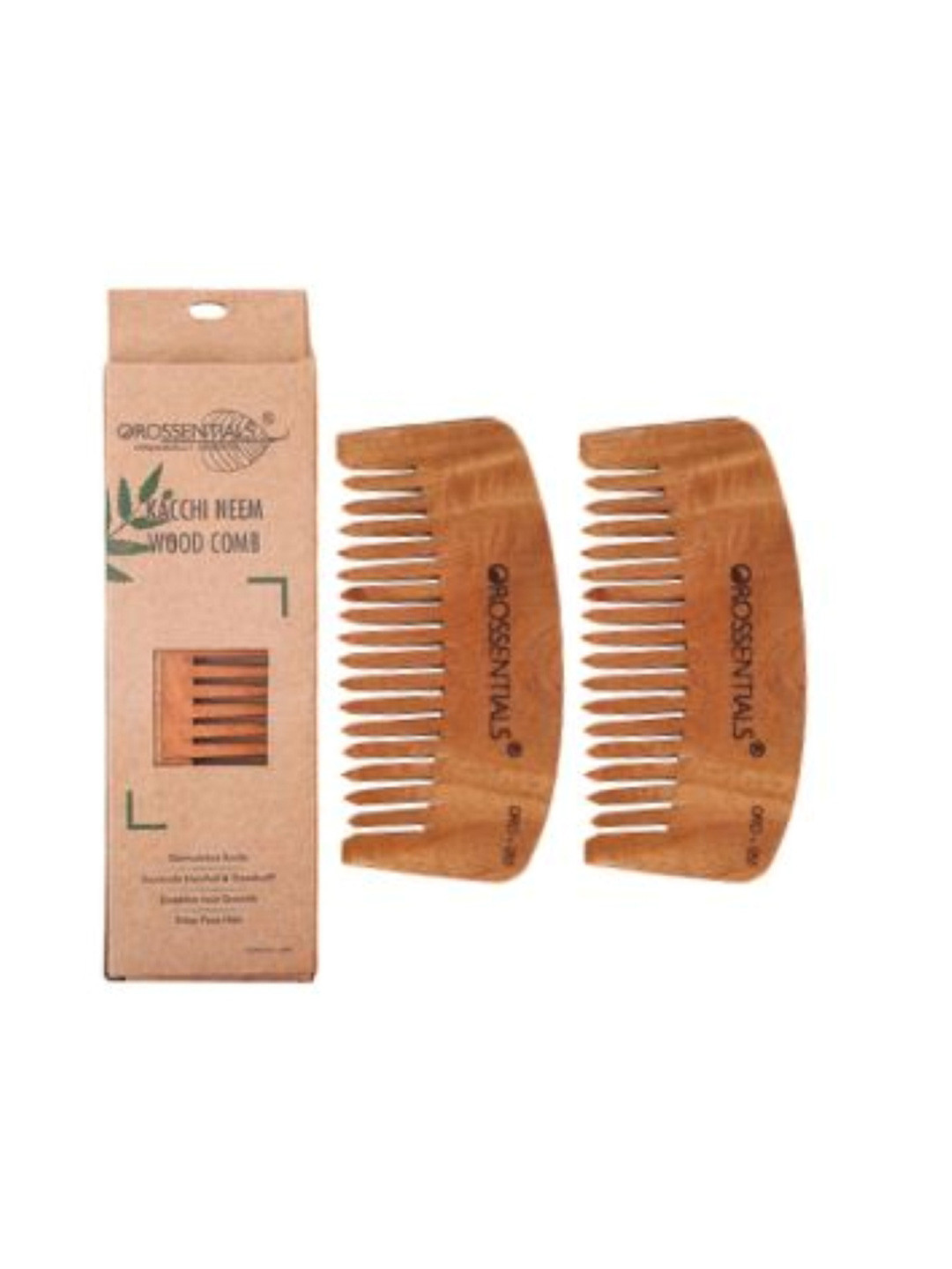 OROSSENTIALS Set Of 2 Neem Wooden Detangle Comb- Brown