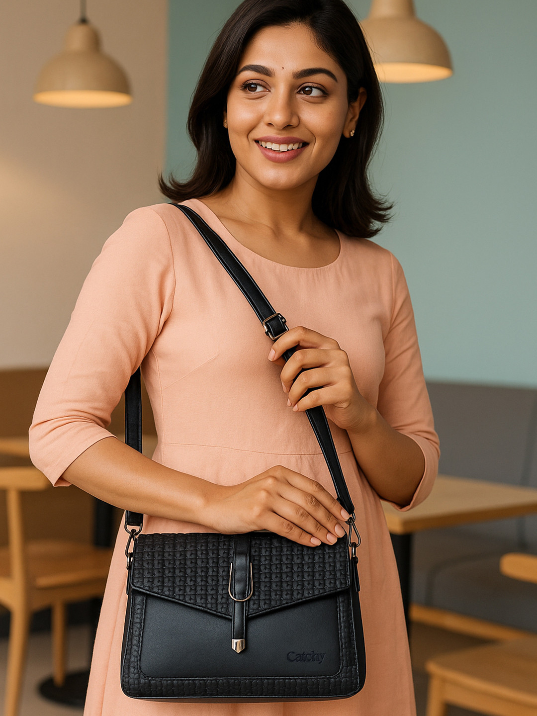 CATCHY Textured Structured Sling Bag