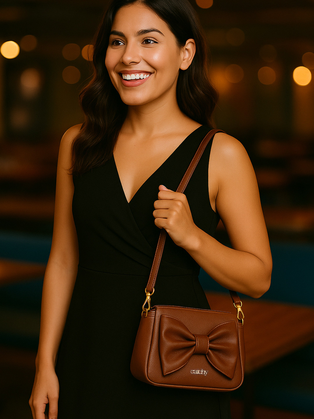 CATCHY Women Textured Structured Buckle Detail Satchel Bag