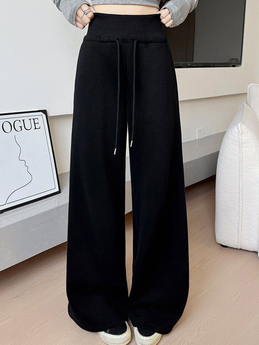 Outzidr Women Solid Baggy Fit Korean Pants Trousers