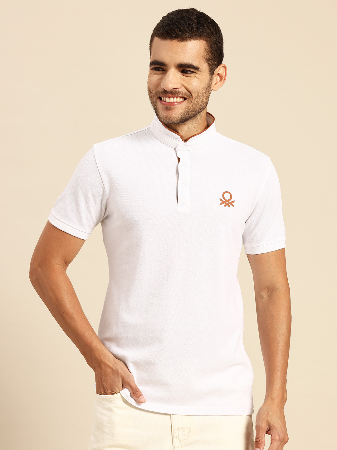 United Colors of Benetton Stand Collar Pure Cotton T-shirt