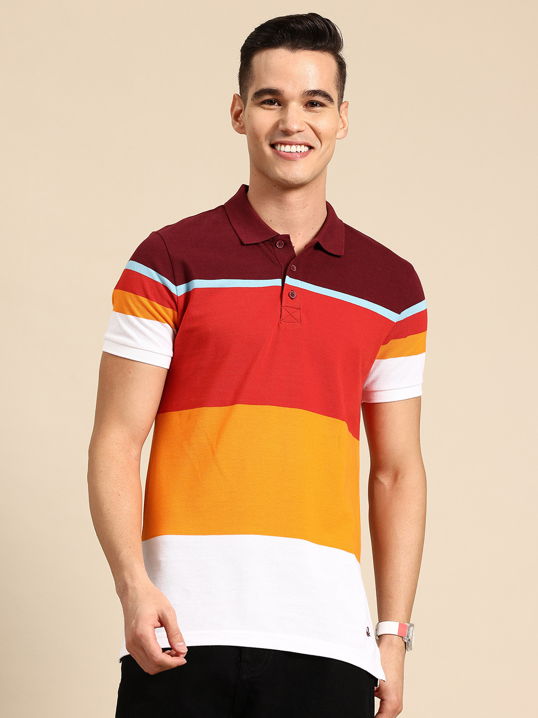 United Colors of Benetton Colourblocked Polo Collar Pure Cotton T-shirt
