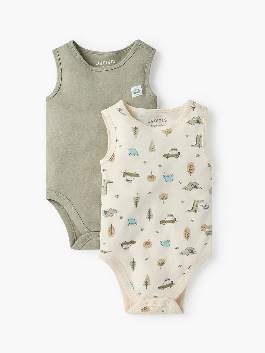 Juniors by Babyshop Infant Boys Pack Of 2 Printed Cotton Sleeveless Bodysuit