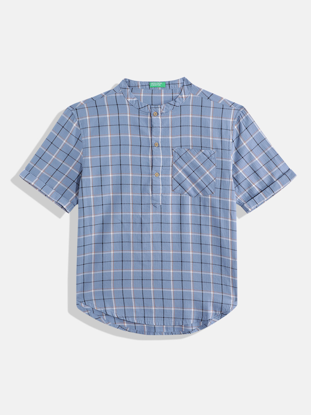 United Colors of Benetton Boys Cotton Windowpane Checked Casual Shirt