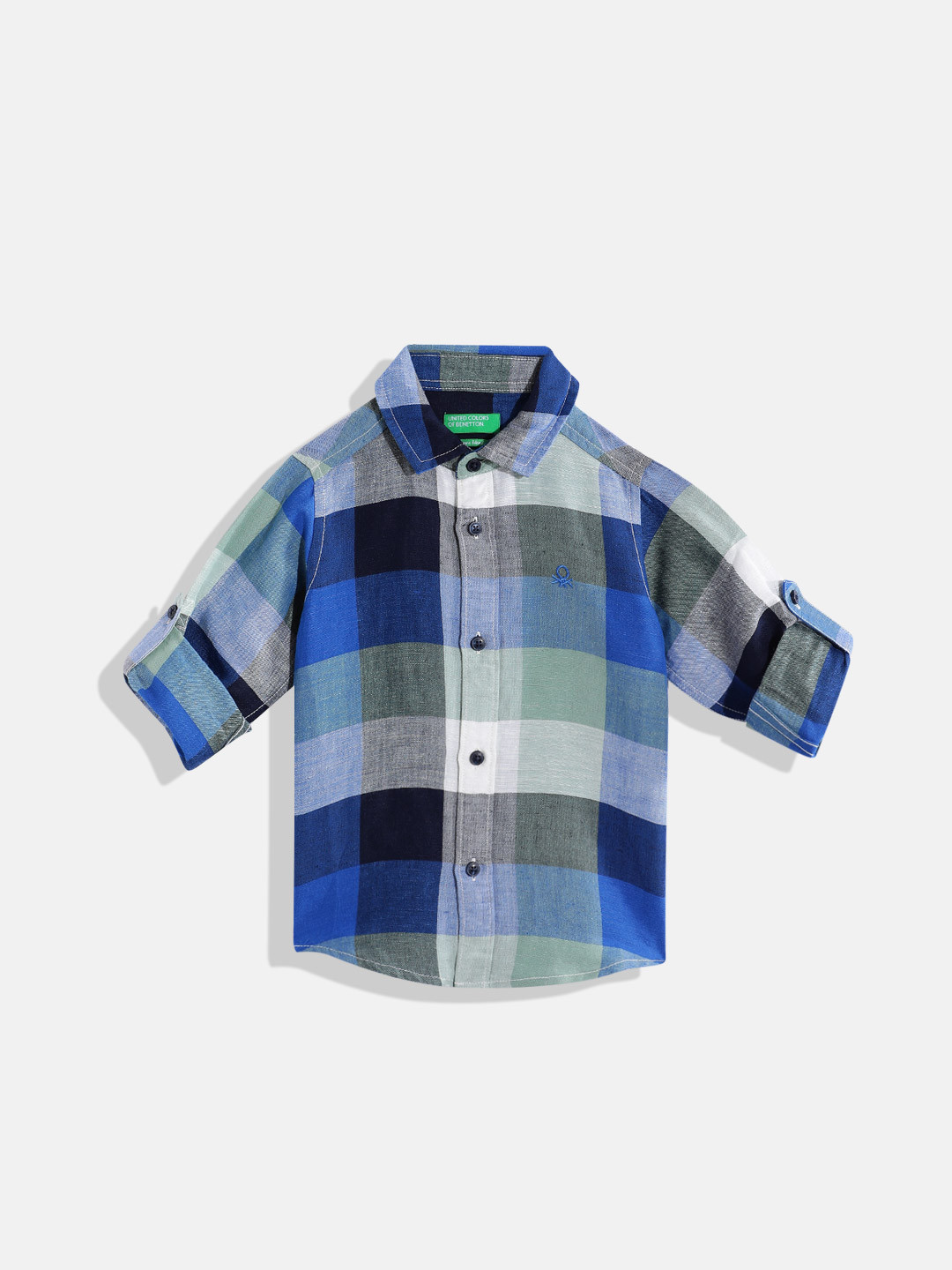 United Colors of Benetton Boys Linen Blend Checked Casual Shirt