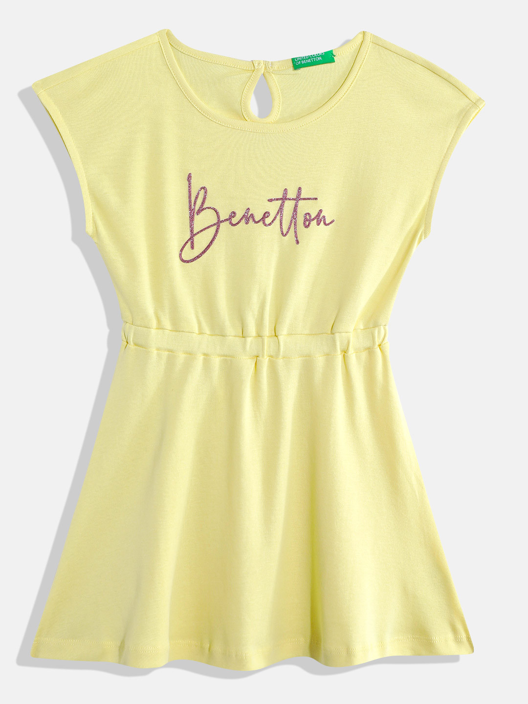 United Colors of Benetton Girls Brand Logo Print Cotton Fit & Flare Dress