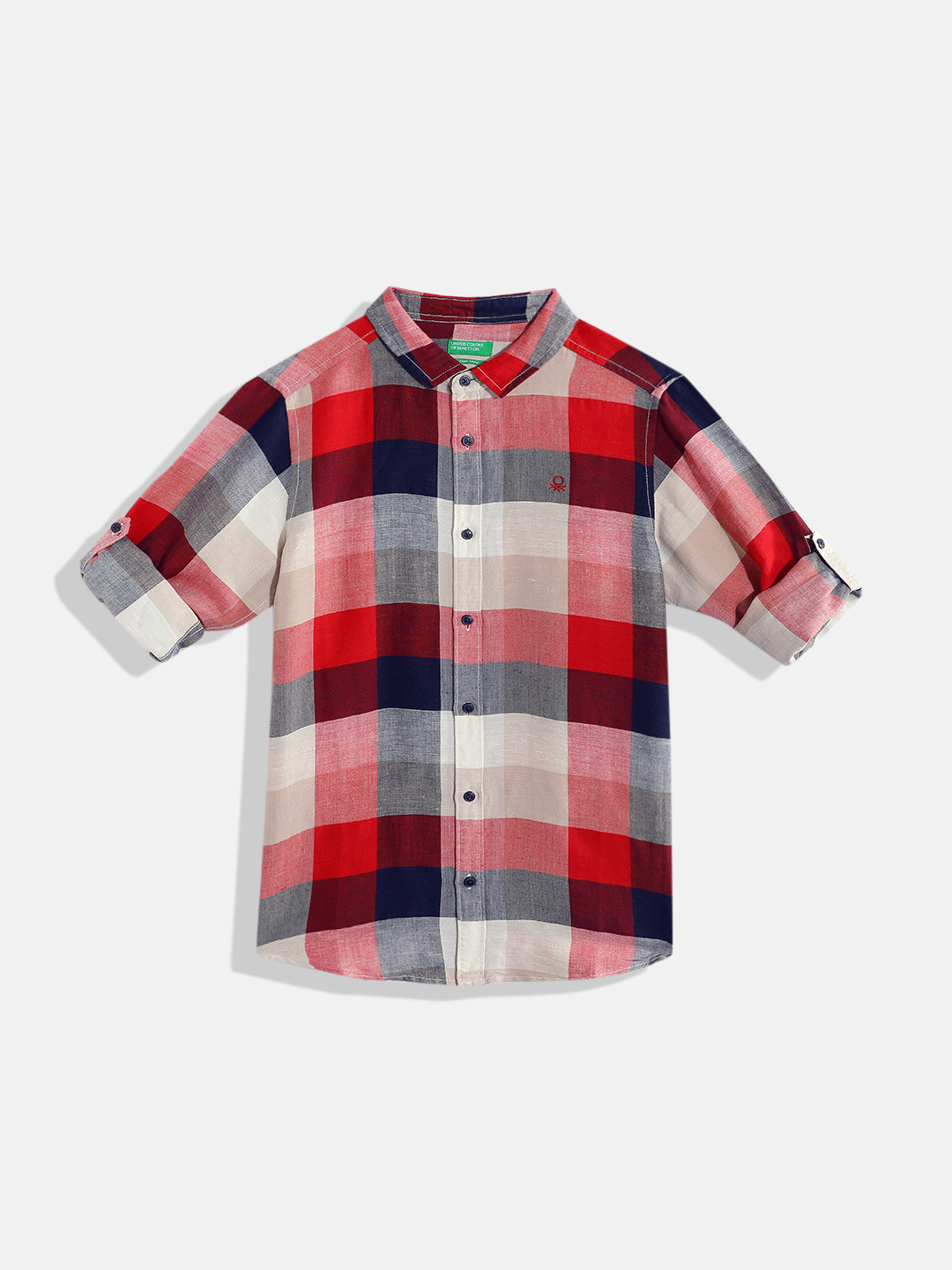 United Colors of Benetton Boys Linen Blend Checked Casual Shirt