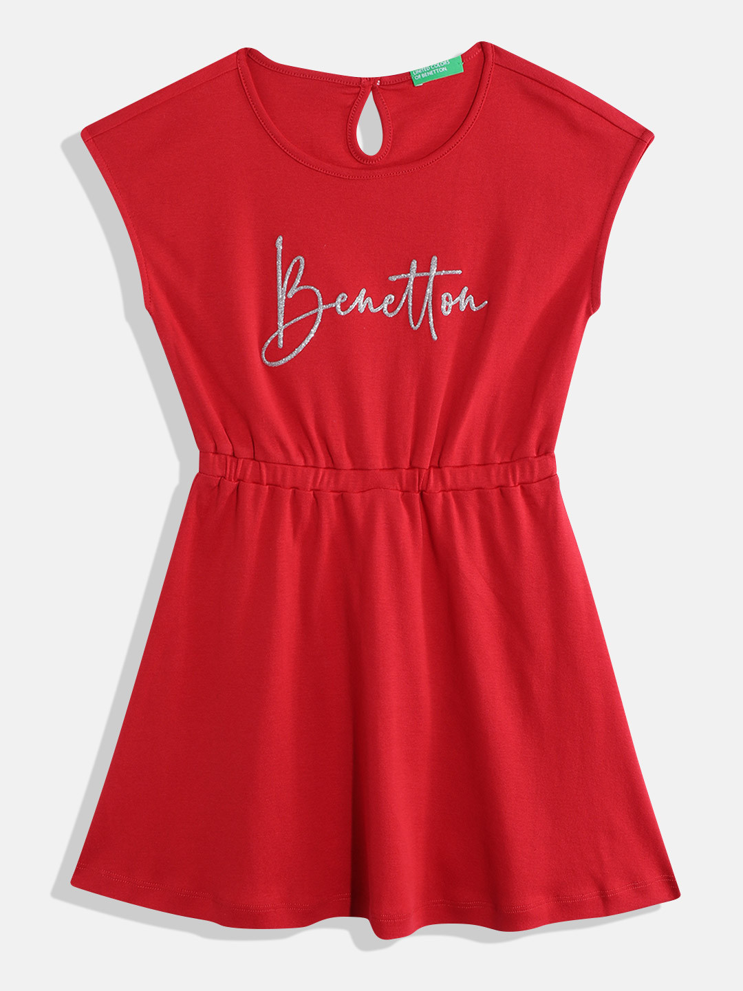 United Colors of Benetton Girls Brand Logo Print Cotton Fit & Flare Dress