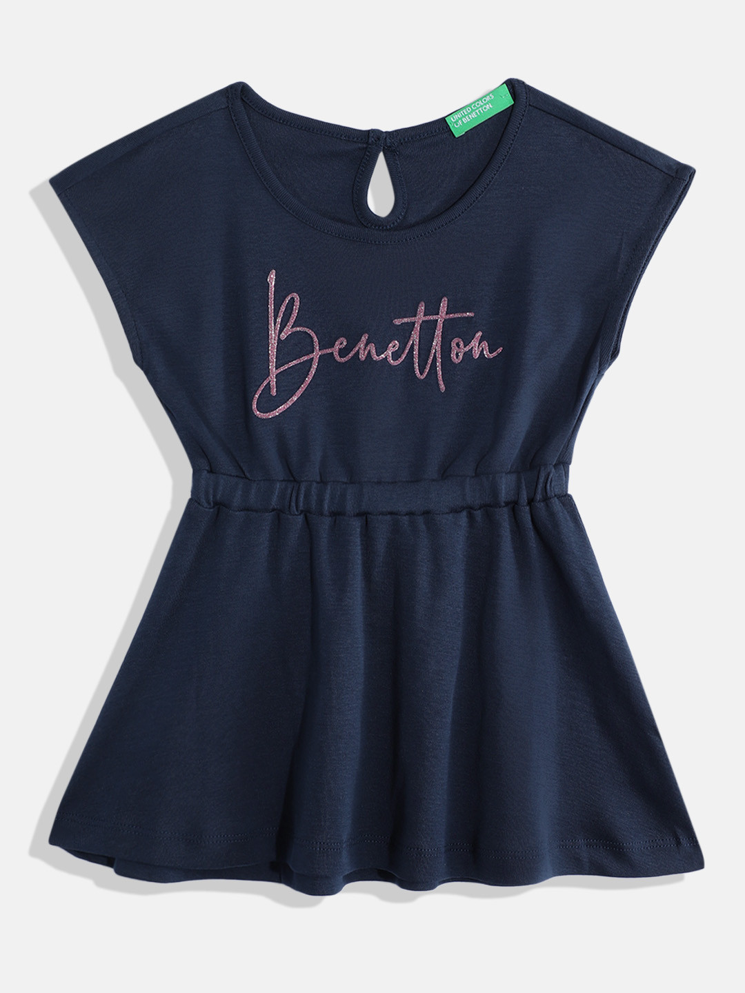 United Colors of Benetton Girls Brand Logo Print Cotton Fit & Flare Dress