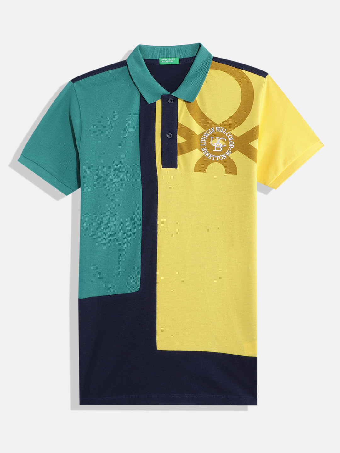 United Colors of Benetton Boys Colourblocked Polo Collar Pure Cotton T-shirt