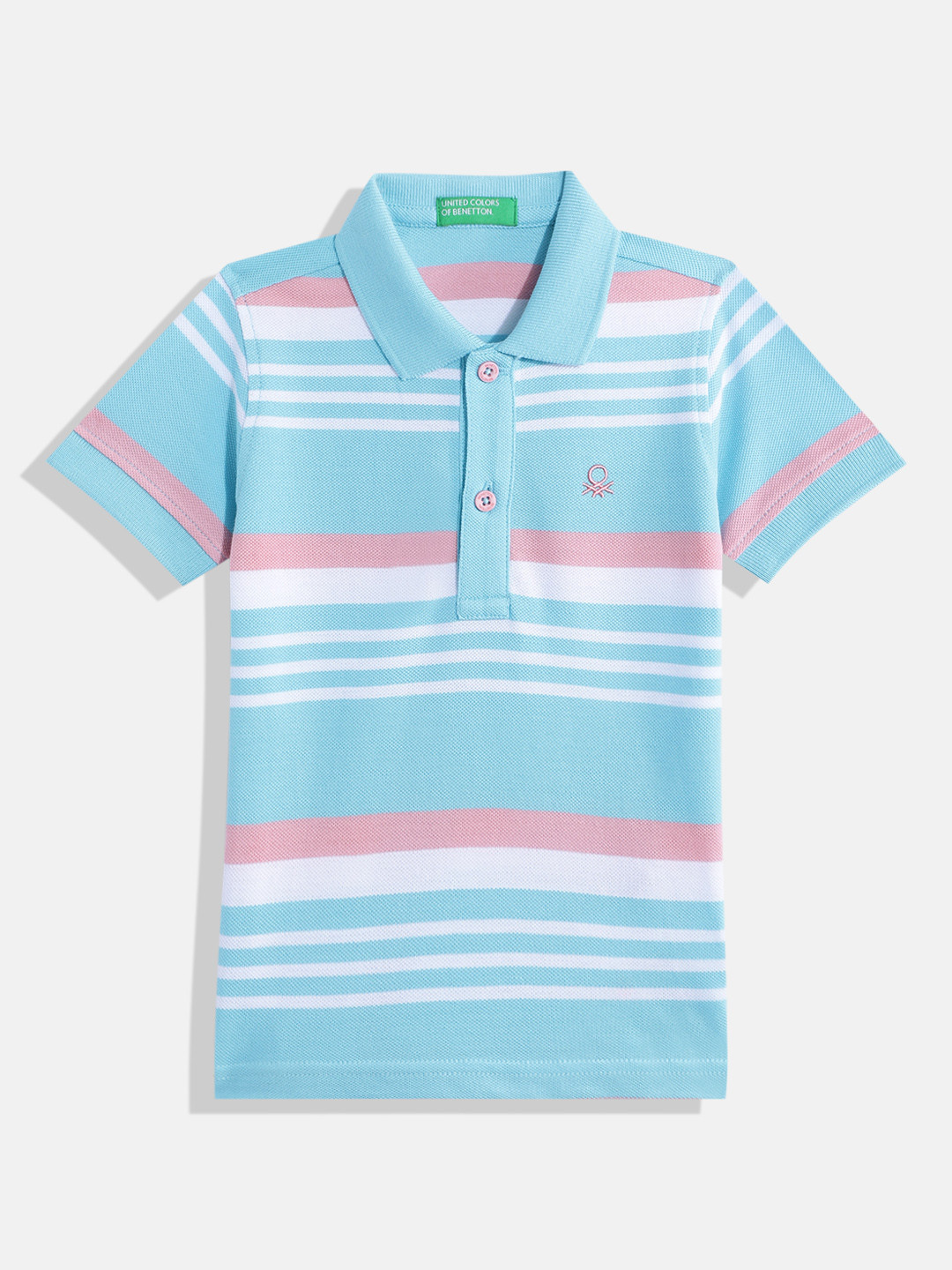 United Colors of Benetton Boys Pure Cotton Striped Polo Collar T-shirt