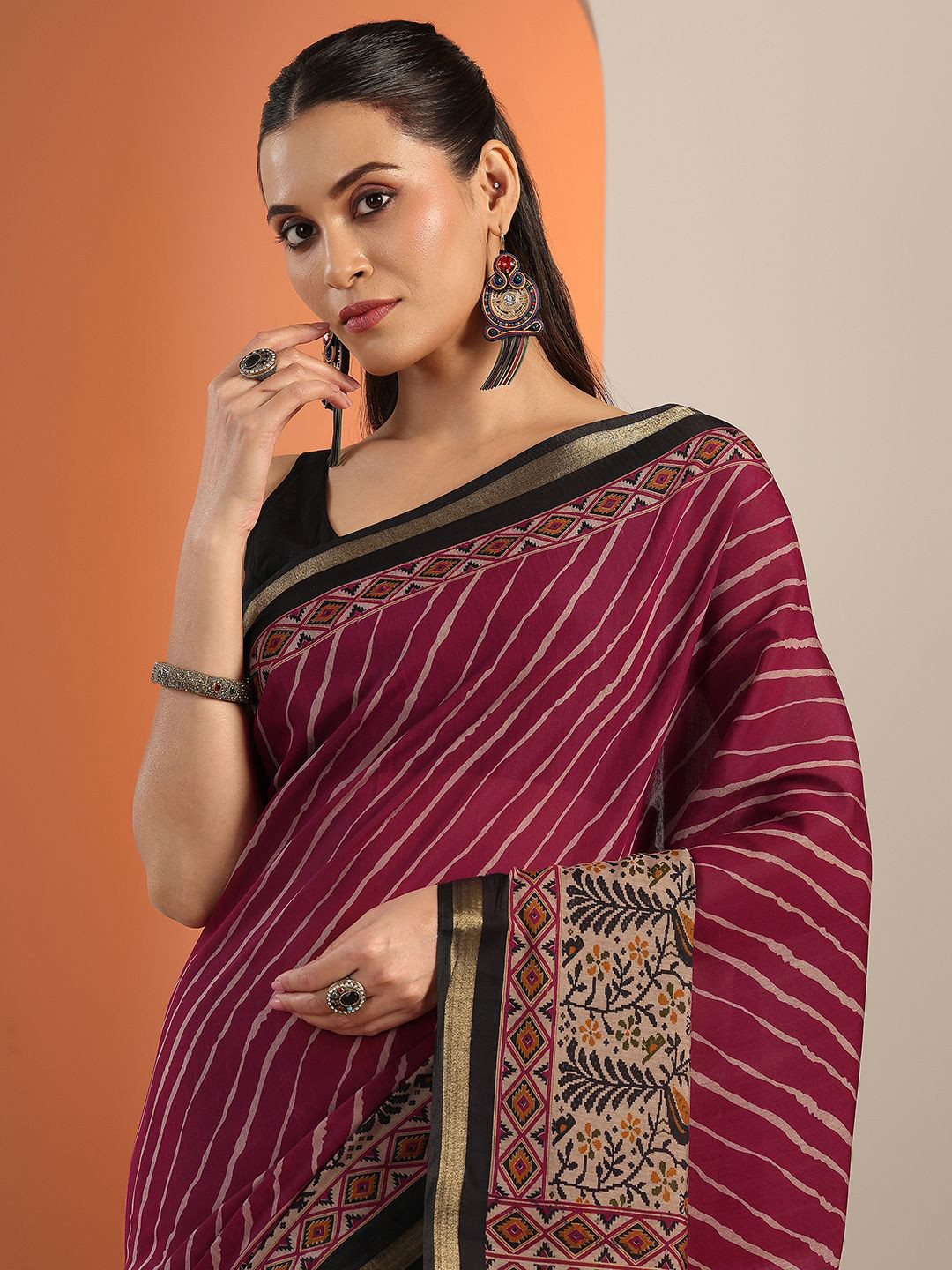 Libas Maroon Printed Saree With Unstitched Blouse Piece