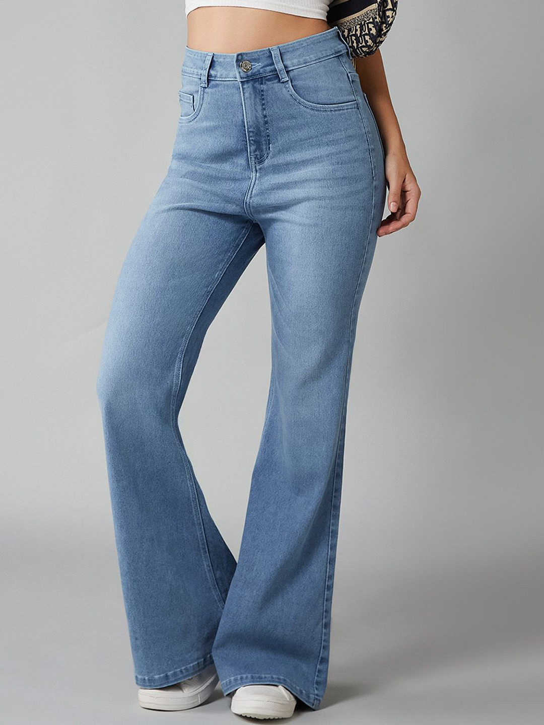 DOLCE CRUDO Women High Rise Clean Look Regular Stretchable Denim Bootcut Shaping Jeans