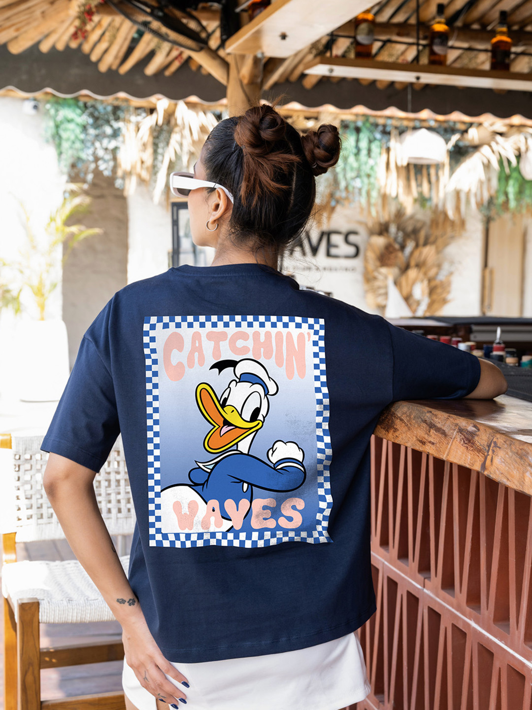 BonOrganik Daisy Duck Printed Round Neck Cotton Oversized T-shirt