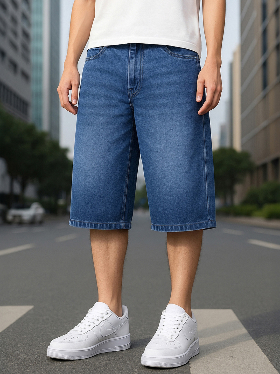 Bewakoof Men Blue Washed Baggy Fit Shorts