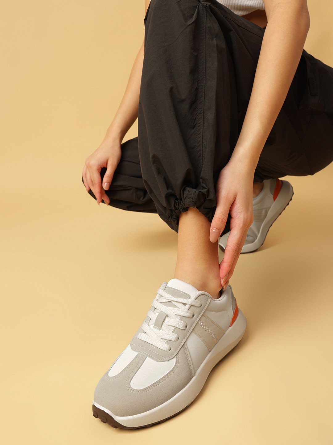 Marc Loire Women Cream Lace-Ups Solid Sneakers Casual Shoes