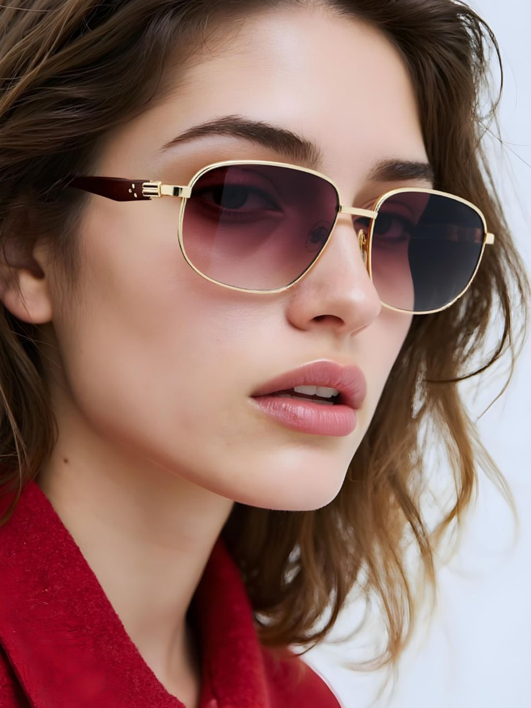 Ted Smith Unisex Aesthetic-Bold Gold-Brown Aviator Sunglasses with UV Protected Lens