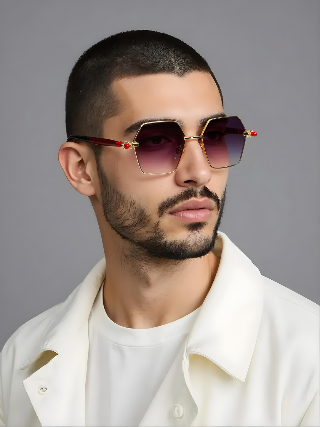 Ted Smith Unisex Aesthetic-Bold Gold-Pink Hexagon Sunglasses with UV Protected Lens