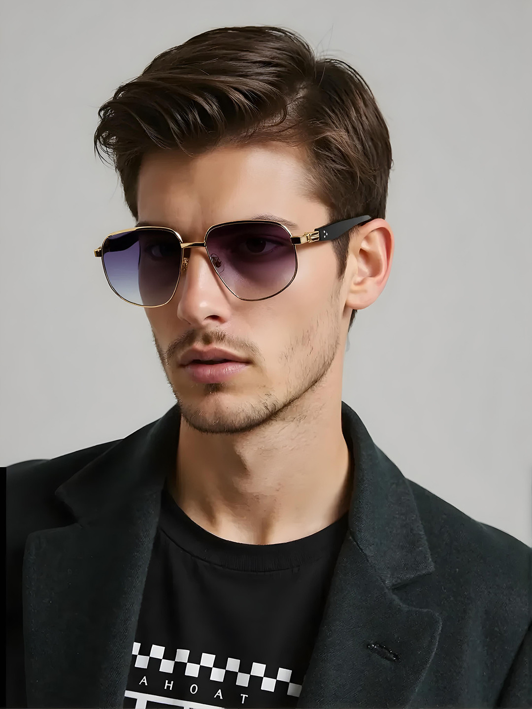 Ted Smith Unisex Aesthetic-Bold Gold-Purple Aviator Sunglasses with UV Protected Lens