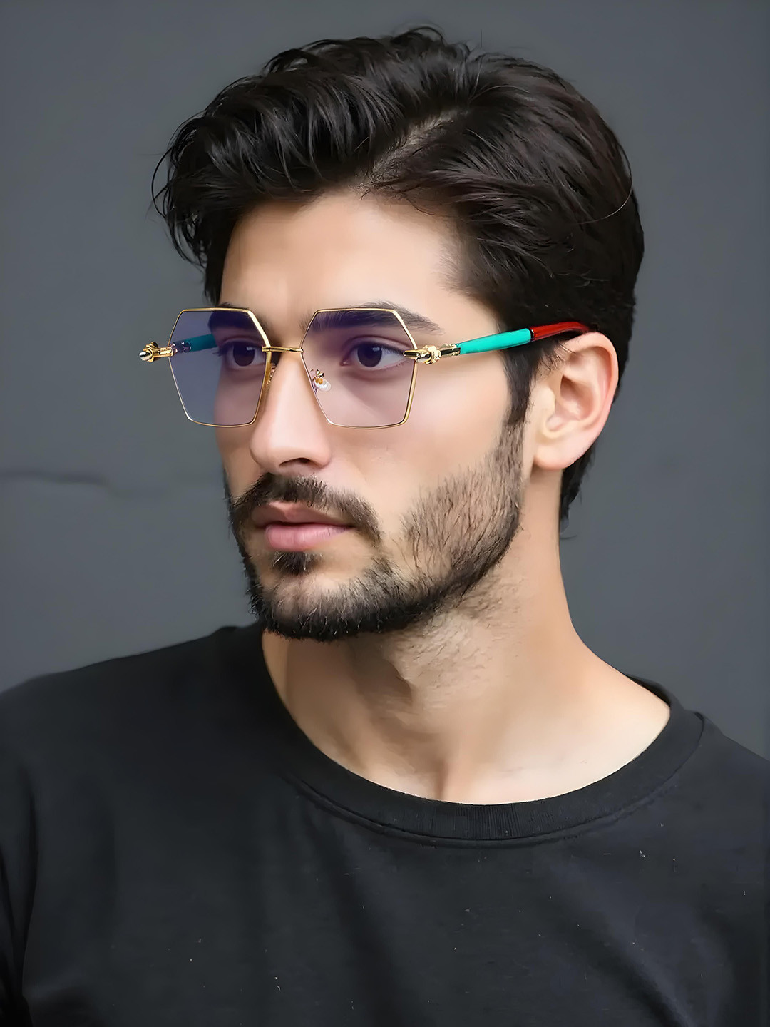 Ted Smith Unisex Aesthetic-Bold Gold Hexagon Sunglasses with UV Protected Lens