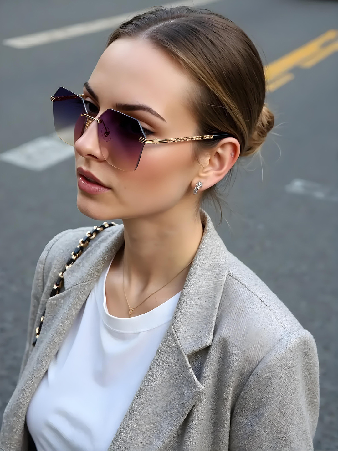 Ted Smith Unisex Aesthetic-Bold Multi Color Rimless Sunglasses with UV Protected Lens