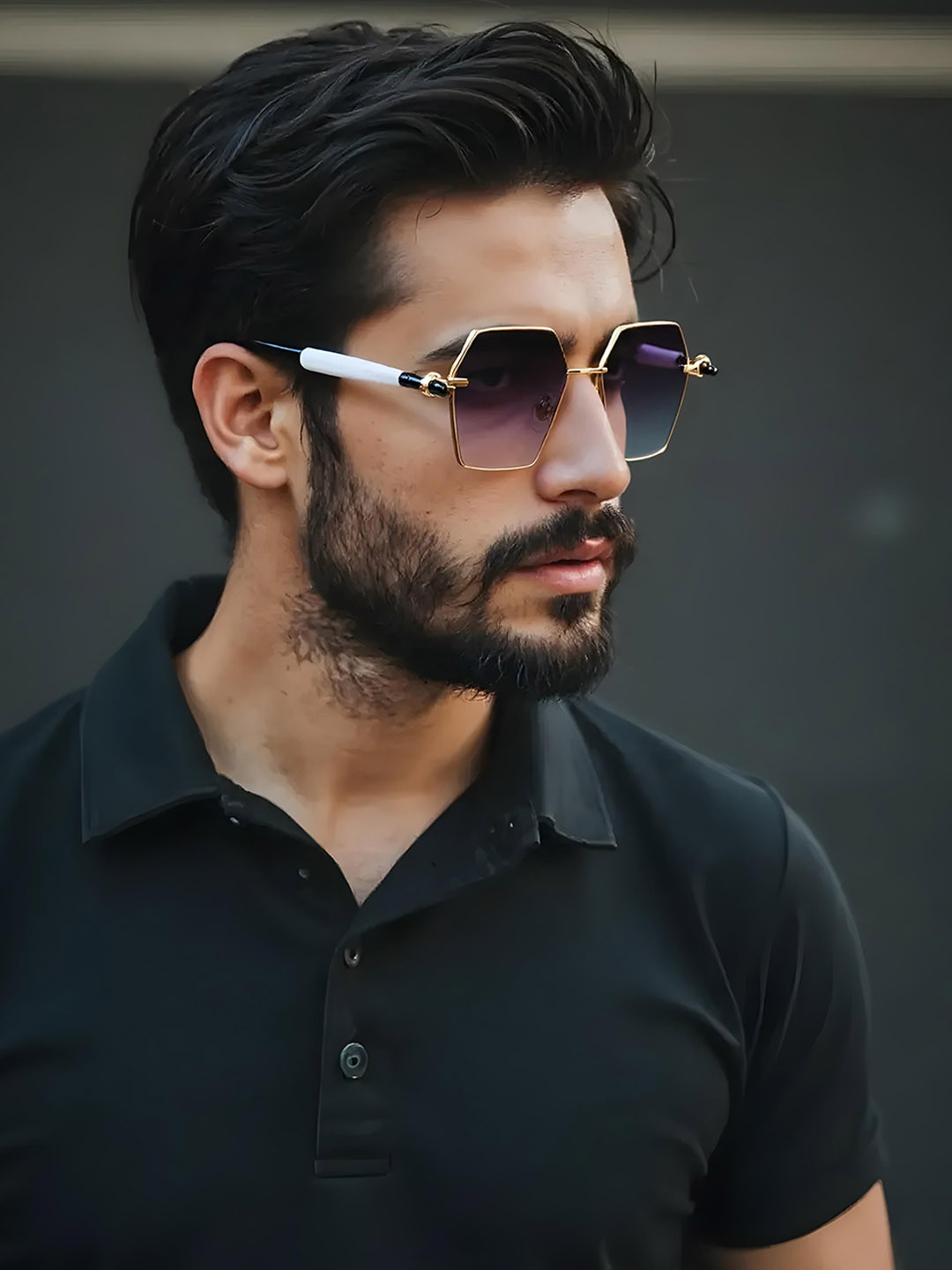 Ted Smith Unisex Aesthetic-Bold Gold-Purple Hexagon Sunglasses with UV Protected Lens