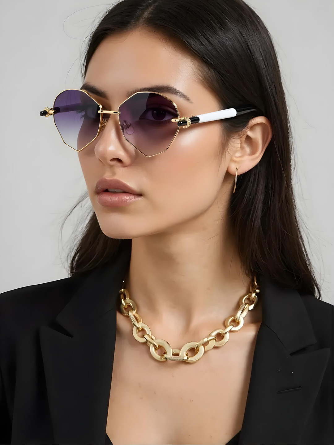 Ted Smith Unisex Aesthetic-Bold Gold-Purple Oval Sunglasses with UV Protected Lens