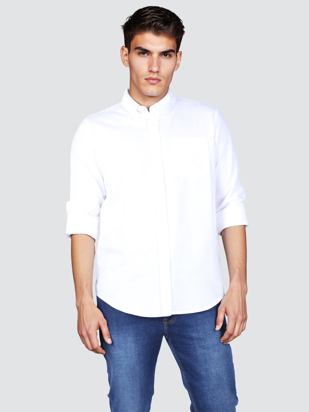 Lee Long Sleeves Spread Collar Opaque Cotton Shirt