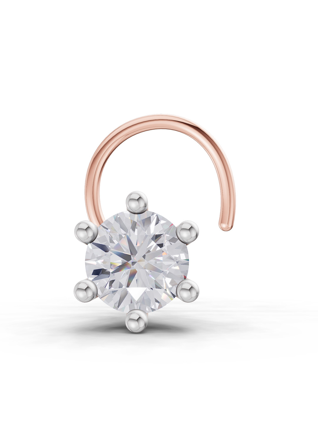 Sparkles Women 14Kt Rose Gold Lab Grown 0.10 CT 6 Prong Solitaire Diamond Nosepin 0.23 gm