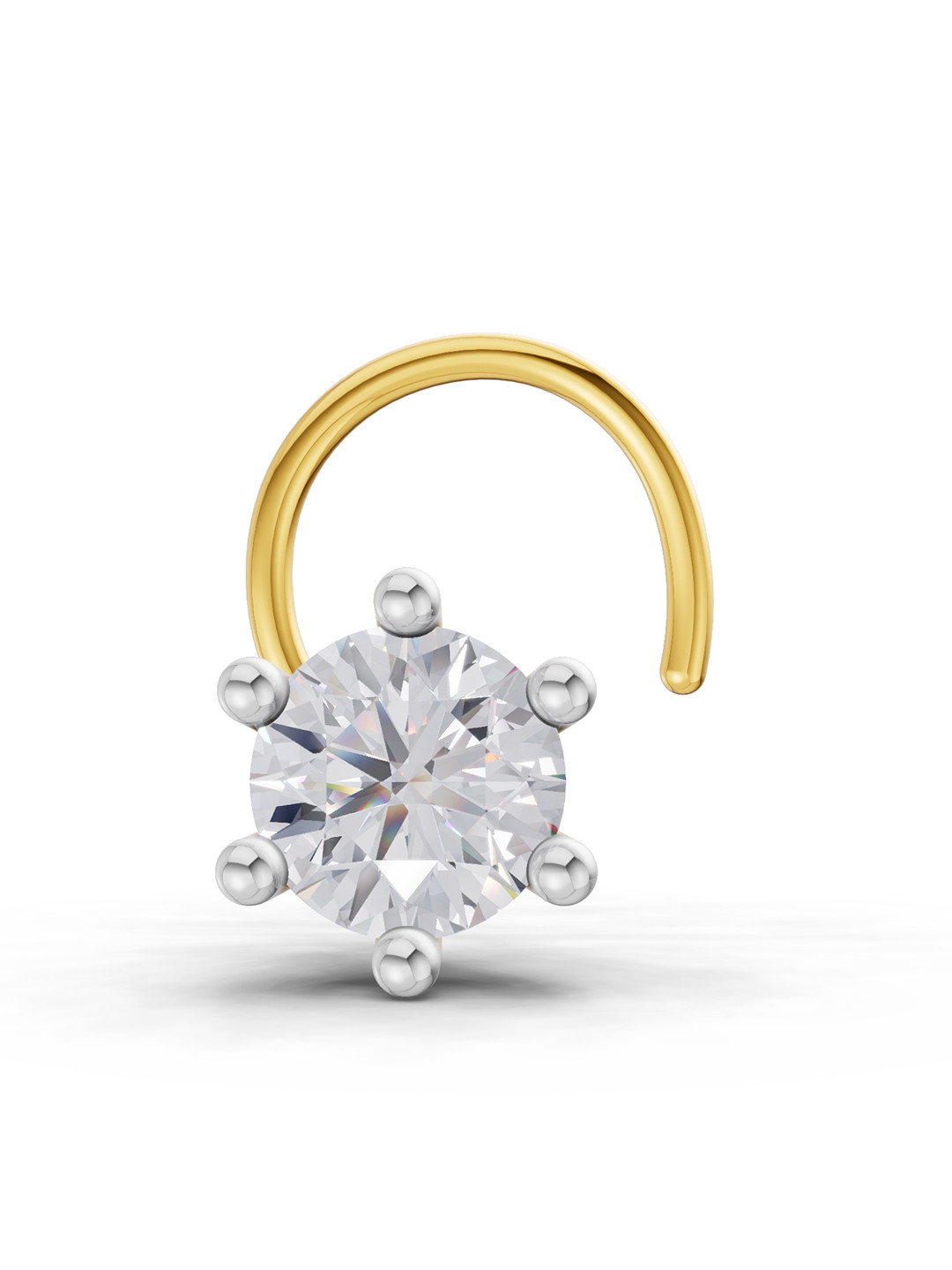 Sparkles Women 14K Yellow Gold Round Shape Solitaire Lab Grown Diamond Nosepin 0.15 Carat