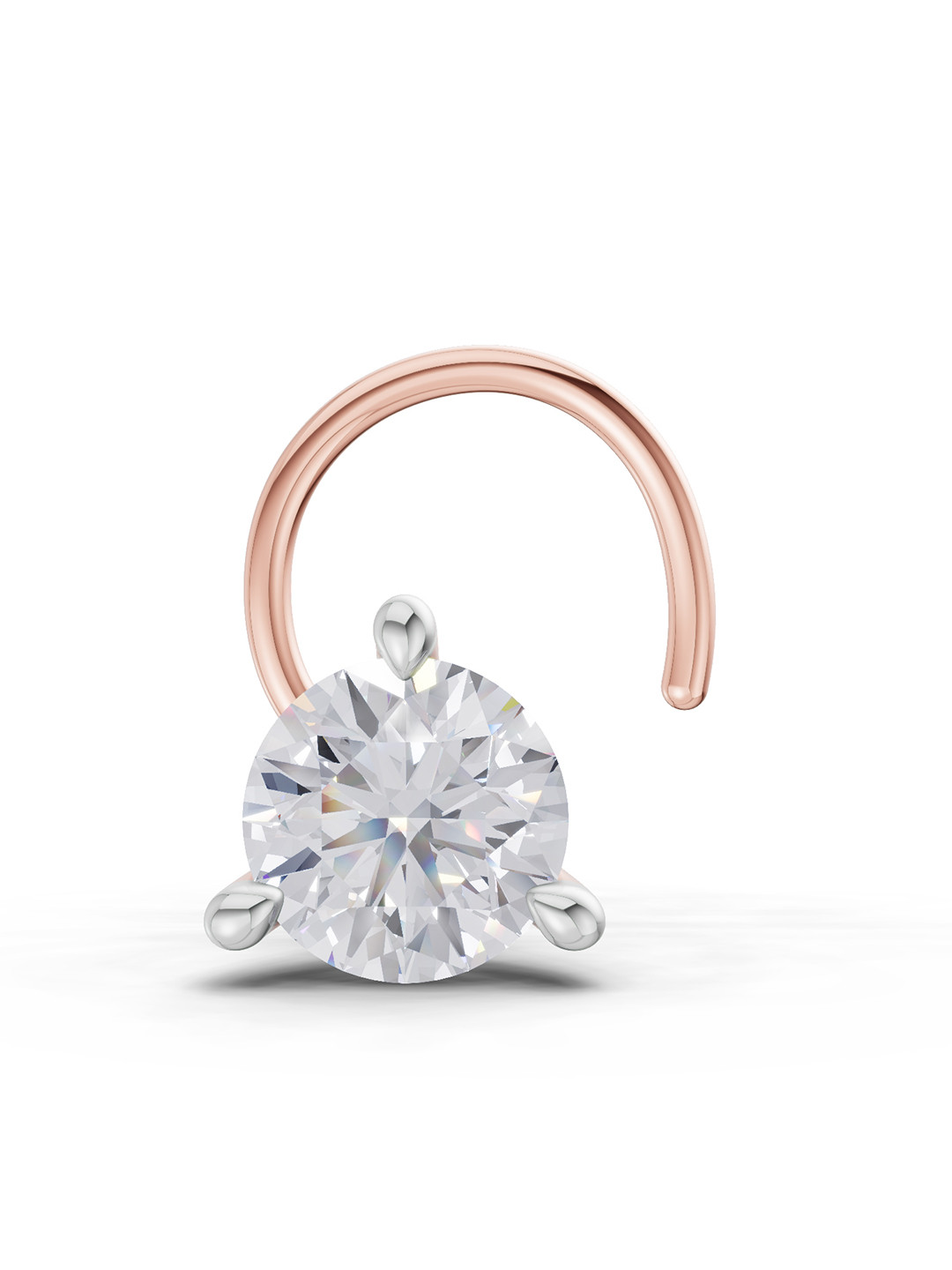 Sparkles Women Lab Grown Diamond Round Shape 3 Prong Solitaire Diamond Nose Pin 14K