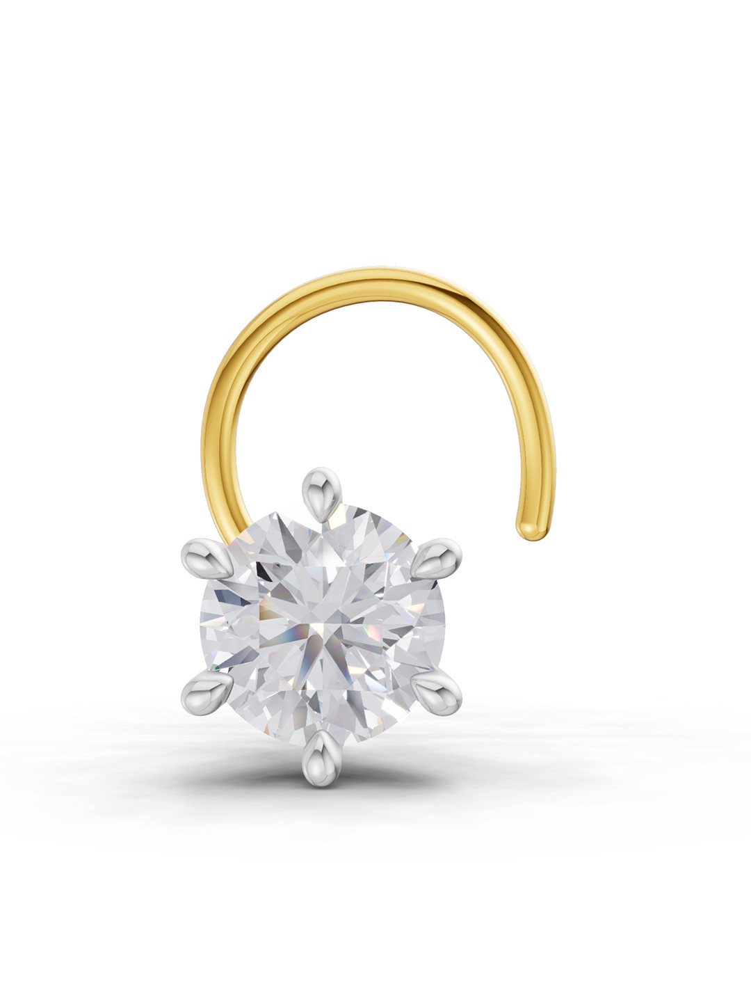 Sparkles Lab Grown Diamond 0.15 Ct Round Shape 6 Prong Solitaire Nose Pin 14K Yellow Gold