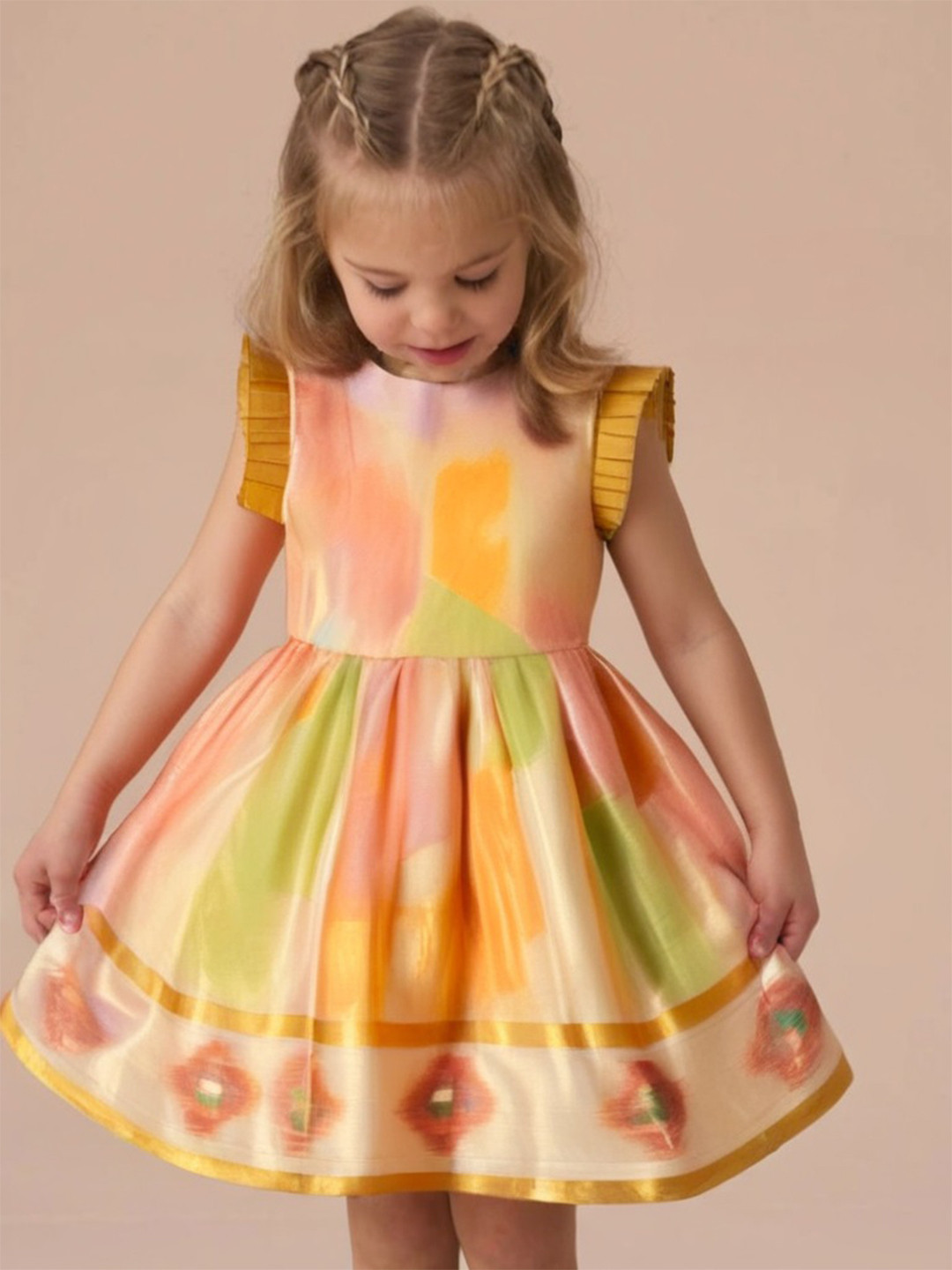 BAESD Girls Kerala Onam Printed Dress