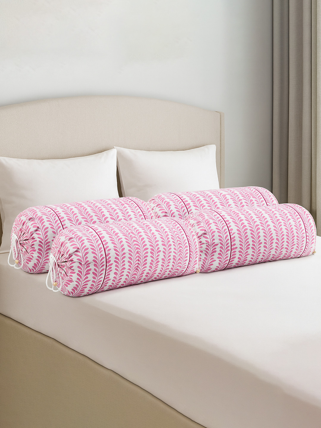 Kuber Industries Bolster Cover Set of 4 Cotton with Drawstring Closure