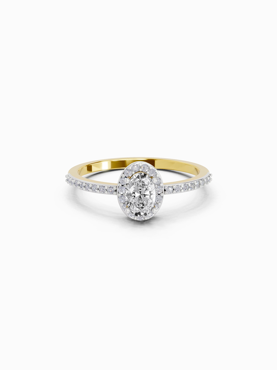 14K Yellow Gold Lab Grown Diamond 0.54 Carat Oval Shape Halo Diamond Ring