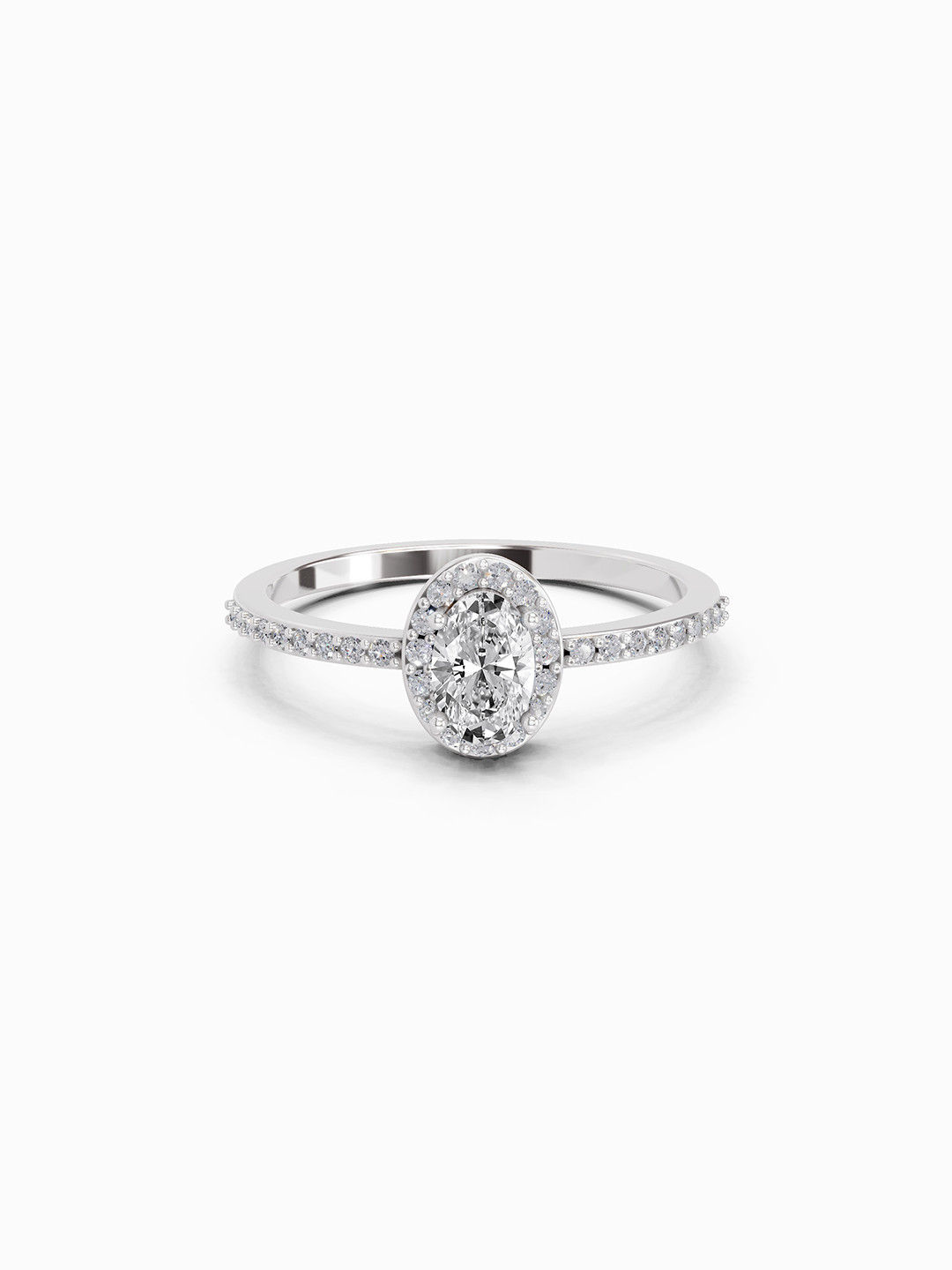 Sparkles 14K White Gold Lab Grown Diamond 0.54 Carat Oval Shape Halo Diamond Ring