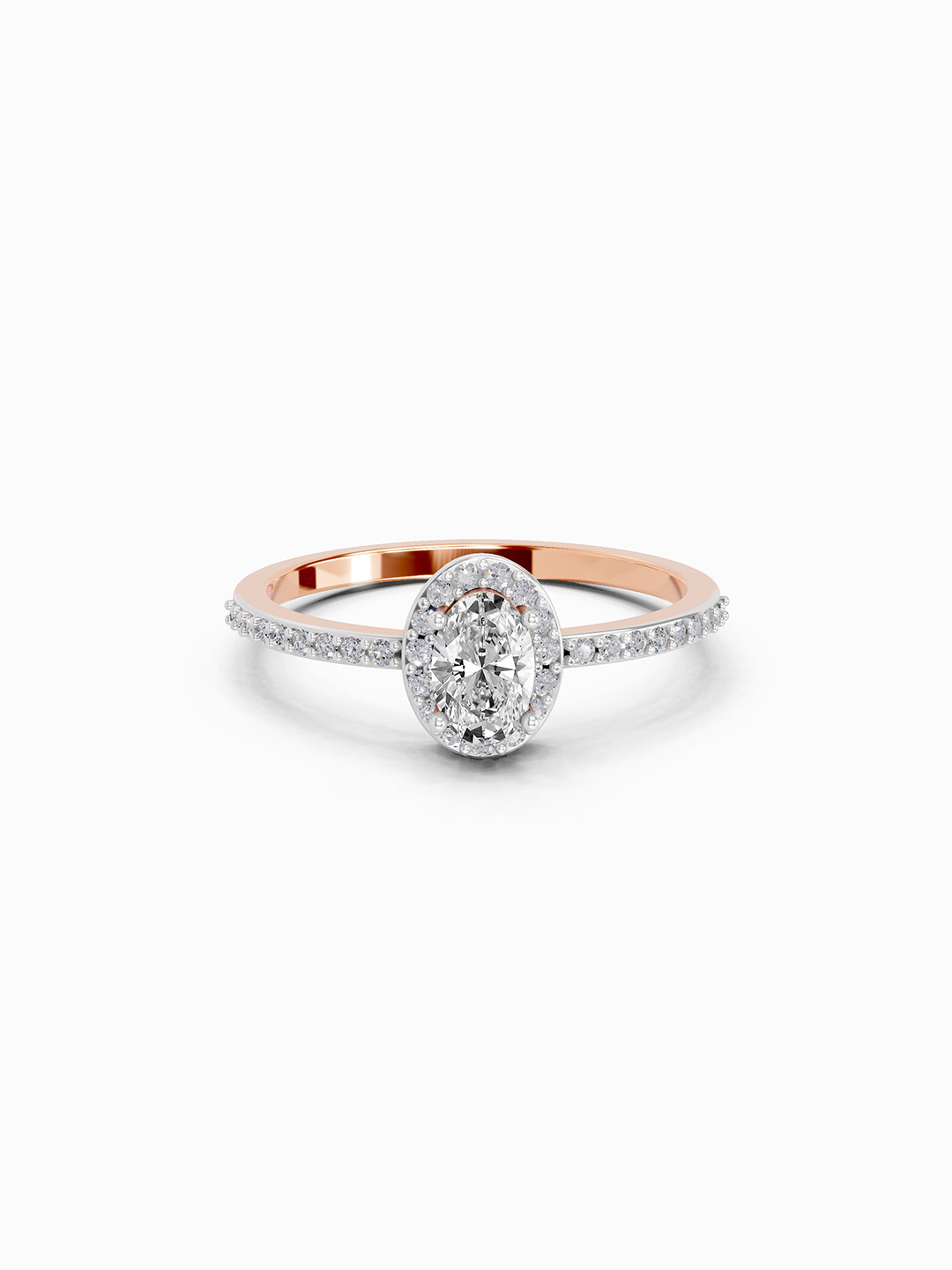 Sparkles Lab Grown Diamond 0.54 Ct Oval Shape Halo Diamond Ring 14K ( Ring Size - 5)