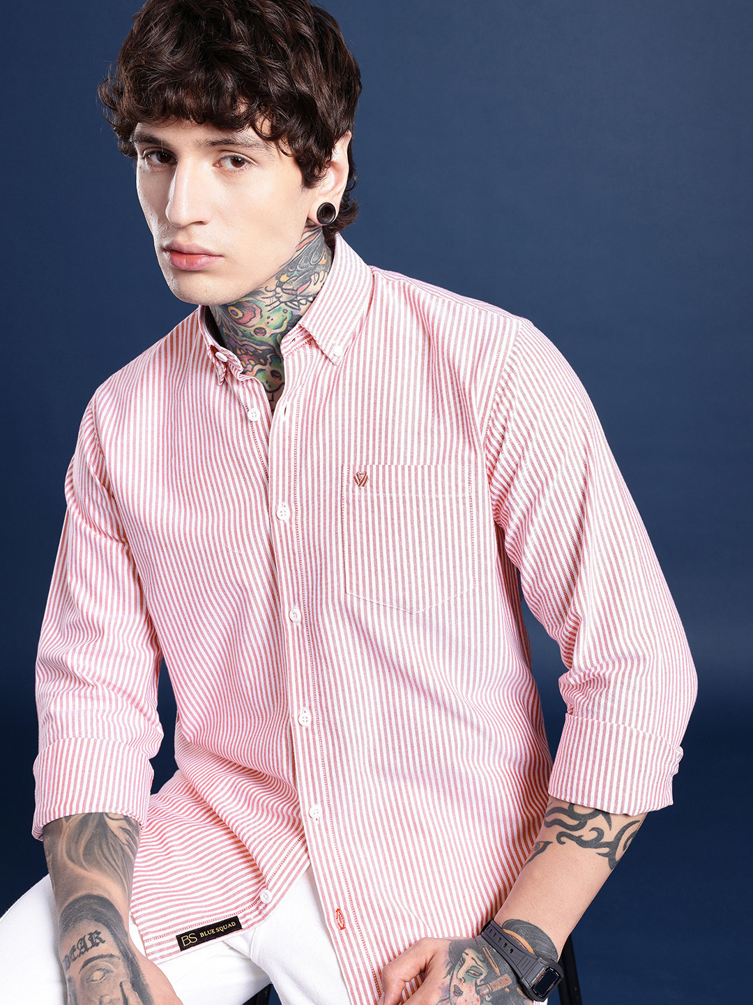 BS BLUE SQUAD Slim Fit Striped Oxford Shirt