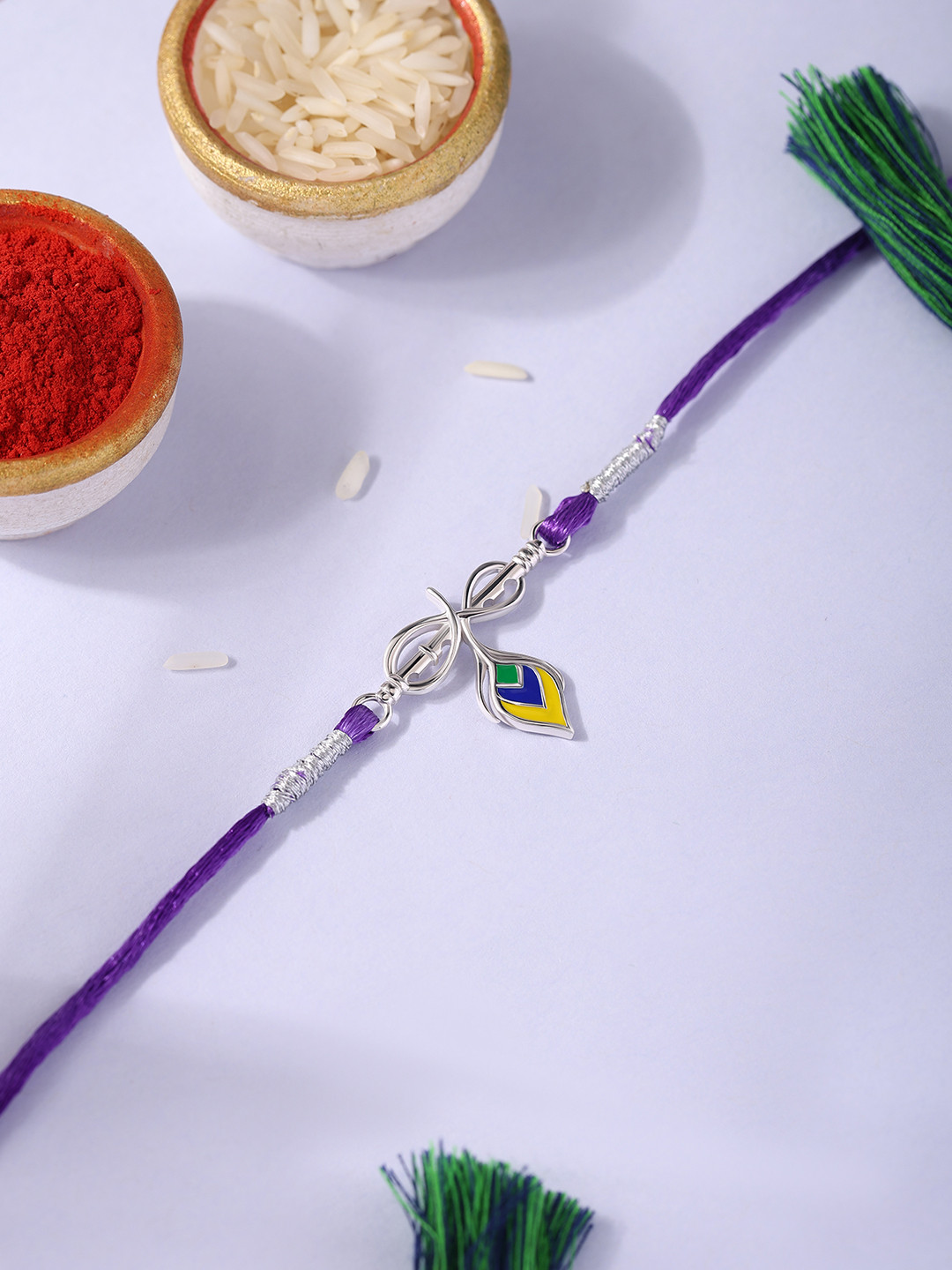 Ornate Jewels 925 Silver Krishna Symbol Divine Rakhi With Roli Chawal