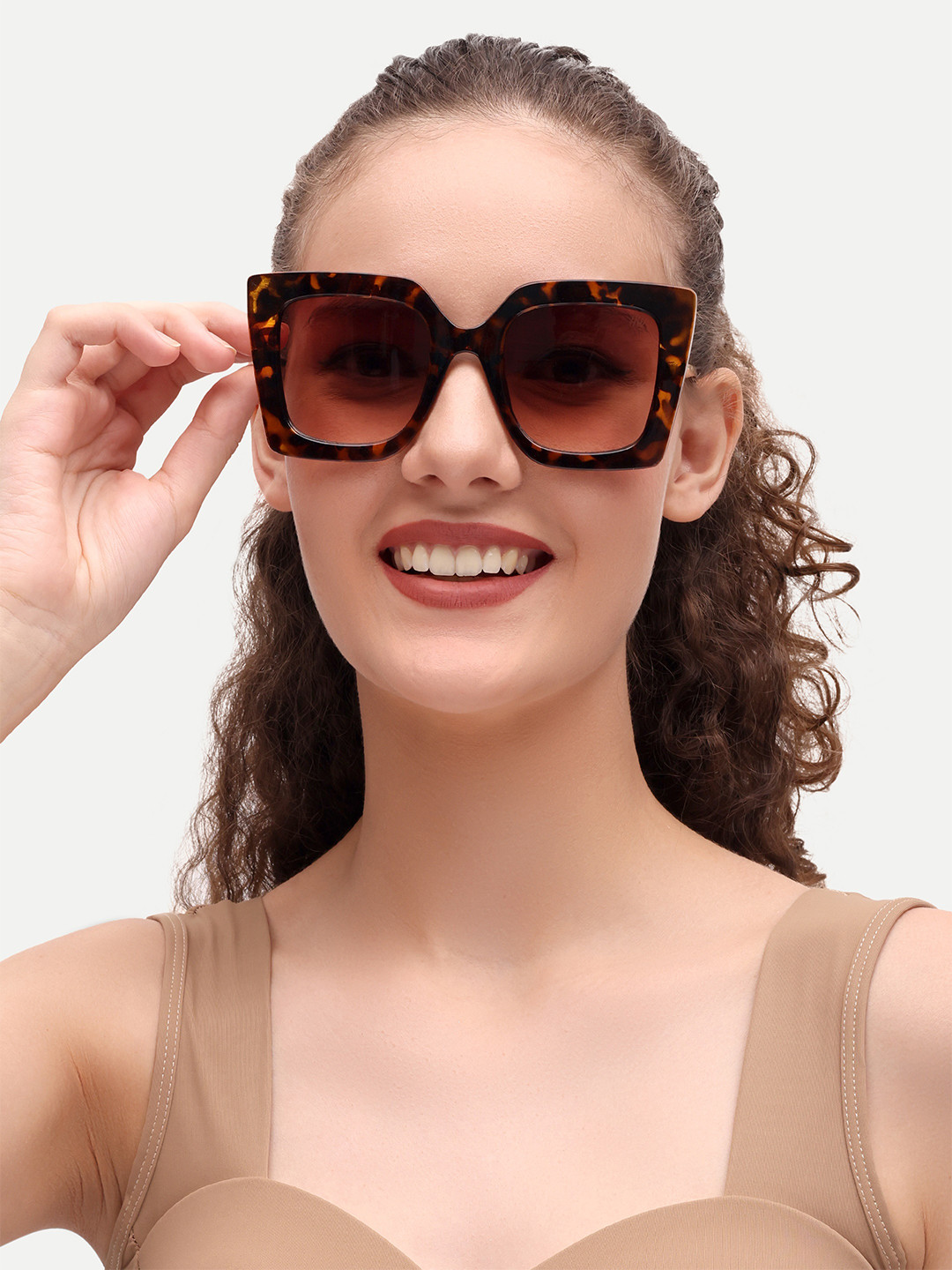 HAMILTANO WINSTON Women Brown Leopard Oversize Women UV Protected Sunglasses