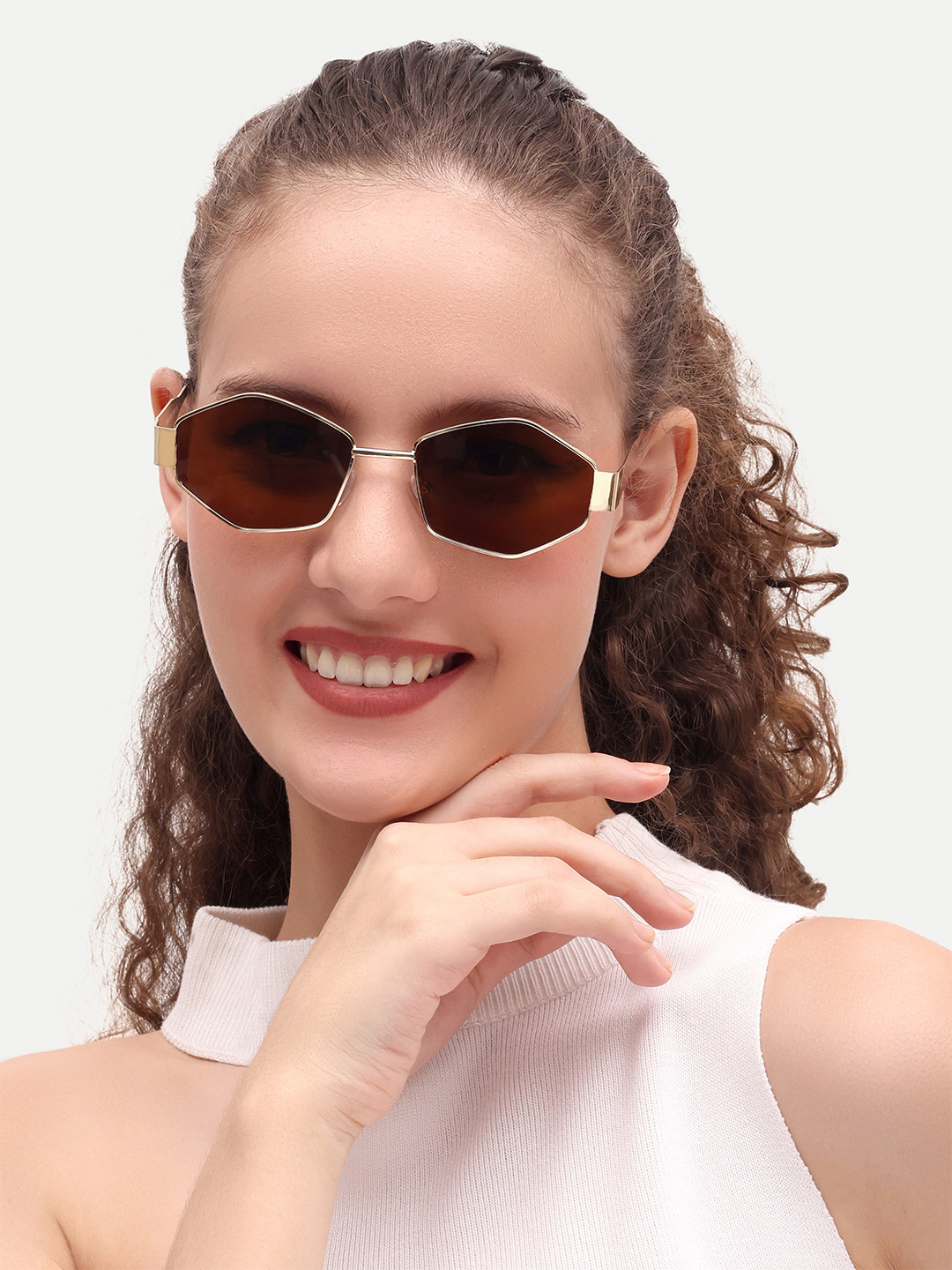 HAMILTANO WINSTON Women Brown Sunglasses with UV Protected Hexagon Lens